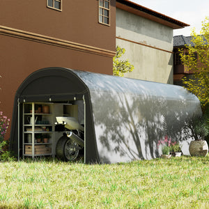 10' x 20' Portable Shed, Waterproof Motorcycle Bike Tent with Roll-up Zipper Door, Galvanised Steel Frame, Outdoor Storage Shed for Garden Tools, Dark Grey