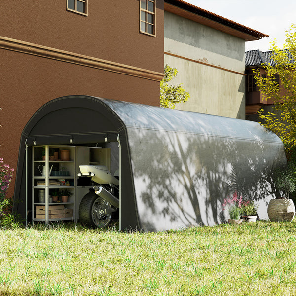 10' x 20' Portable Shed, Waterproof Motorcycle Bike Tent with Roll-up Zipper Door, Galvanised Steel Frame, Outdoor Storage Shed for Garden Tools, Dark Grey