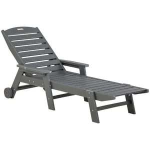 Outsunny Outdoor Chaise Lounge Chair, Waterproof Pool Furniture with Reclining Adjustable Backrest & Wheels for Beach, Tanning, Poolside, Patio, Light Gray