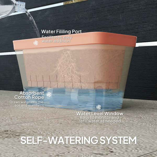3 Pack Self Watering Planter Box, 10.5 Inch Outdoor Flower Pots with Water Level Indicator, Plastic Planter Pots for Herbs, Vegetables, Flowers, Succulents Plants