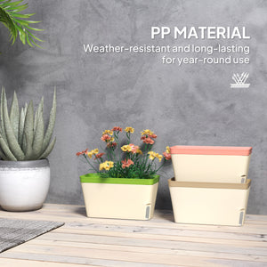 3 Pack Self Watering Planter Box, 10.5 Inch Outdoor Flower Pots with Water Level Indicator, Plastic Planter Pots for Herbs, Vegetables, Flowers, Succulents Plants