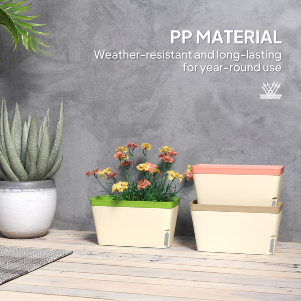 3 Pack Self Watering Planter Box, 10.5 Inch Outdoor Flower Pots with Water Level Indicator, Plastic Planter Pots for Herbs, Vegetables, Flowers, Succulents Plants