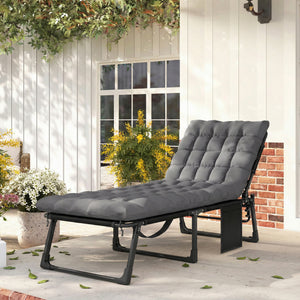 Lounge Chair Outdoor, 75 cm Wide Folding Chaise Lounge Tanning Chair, 5-Position Beach Patio Lounger Camping Cot Bed with Cushion, Side Pocket, Dark Grey