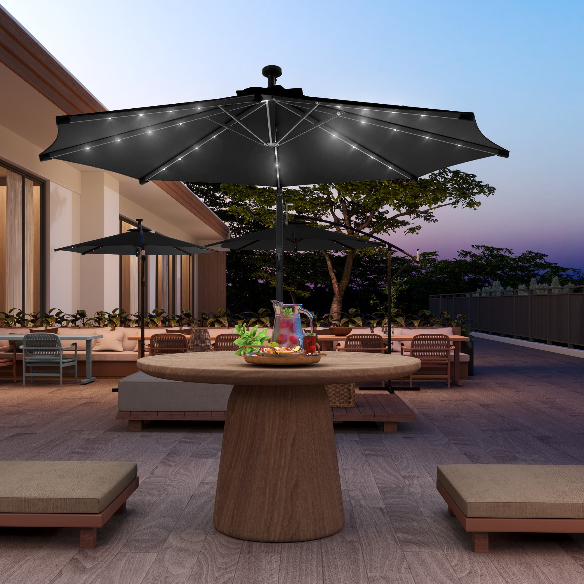 banana patio umbrella Outsunny 10' Solar Banana Umbrella with Lights & Adjustable Angle,, Black