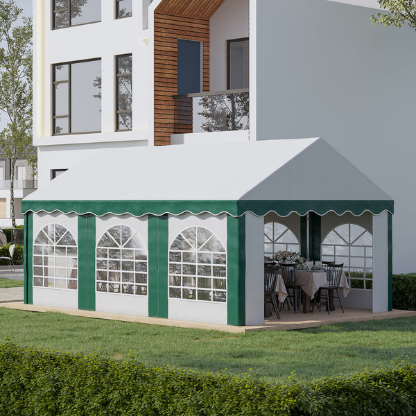 6 x 4m Garden Gazebo with Sides, Galvanised Marquee Party Tent with Six Windows and Double Doors, for Parties, Wedding and Events
