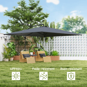 Rectangular Cantilever Parasol 111" x 150.4", Outdoor Garden Umbrella with Crank, Cross Base, Adjustable Tilt, 360° Rotation, UV Protection UPF50+, Grey
