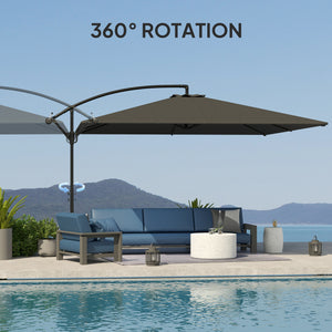 Rectangular Cantilever Parasol 111" x 150.4", Outdoor Garden Umbrella with Crank, Cross Base, Adjustable Tilt, 360° Rotation, UV Protection UPF50+, Grey