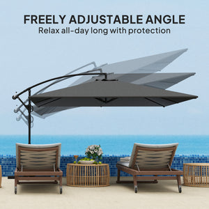 Rectangular Cantilever Parasol 111" x 150.4", Outdoor Garden Umbrella with Crank, Cross Base, Adjustable Tilt, 360° Rotation, UV Protection UPF50+, Grey