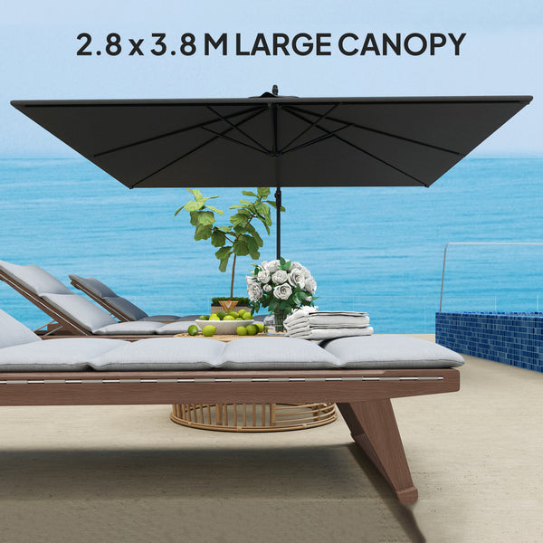 Rectangular Cantilever Parasol 111" x 150.4", Outdoor Garden Umbrella with Crank, Cross Base, Adjustable Tilt, 360° Rotation, UV Protection UPF50+, Grey