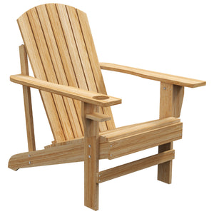 Outsunny Wooden Adirondack Chair, Outdoor Patio Lawn Chair with Cup Holder, Weather Resistant Lawn Furniture, Classic Lounge for Deck, Garden, Backyard, Fire Pit, Natural Wood