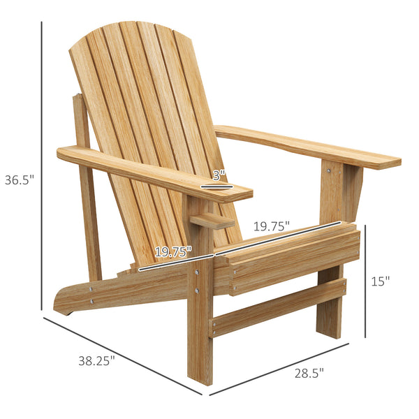 Outsunny Wooden Adirondack Chair, Outdoor Patio Lawn Chair with Cup Holder, Weather Resistant Lawn Furniture, Classic Lounge for Deck, Garden, Backyard, Fire Pit, Natural Wood