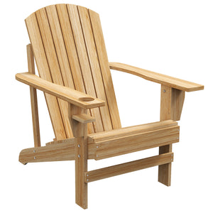 Outsunny Wooden Adirondack Chair, Outdoor Patio Lawn Chair with Cup Holder, Weather Resistant Lawn Furniture, Classic Lounge for Deck, Garden, Backyard, Fire Pit, Natural Wood