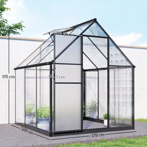 6 x 6.5ft Polycarbonate Greenhouse with Swing Door and Adjustable Window, Walk-in Greenhouse with Rain Gutter, Aluminium Garden Green House for Patio Garden Backyard, Black