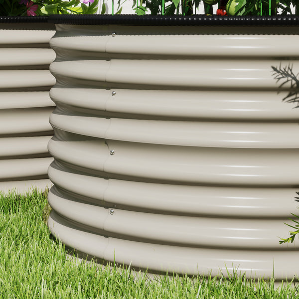 Outsunny Galvanized Raised Garden Bed Set of 2, Planters for Outdoor Plants with Safety Edging, Easy-to-assemble Stock Tanks for Growing Flowers, Herbs and Vegetables, 3' x 3' x 2', Cream White