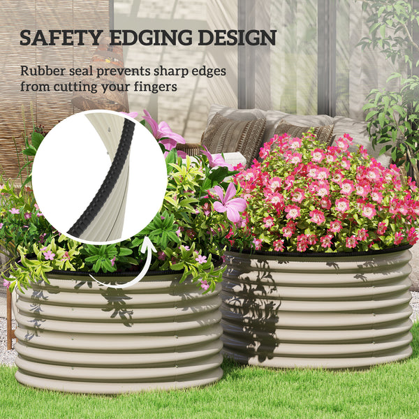 Outsunny Galvanized Raised Garden Bed Set of 2, Planters for Outdoor Plants with Safety Edging, Easy-to-assemble Stock Tanks for Growing Flowers, Herbs and Vegetables, 3' x 3' x 2', Cream White