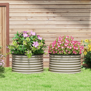 Outsunny Galvanized Raised Garden Bed Set of 2, Planters for Outdoor Plants with Safety Edging, Easy-to-assemble Stock Tanks for Growing Flowers, Herbs and Vegetables, 3' x 3' x 2', Cream White