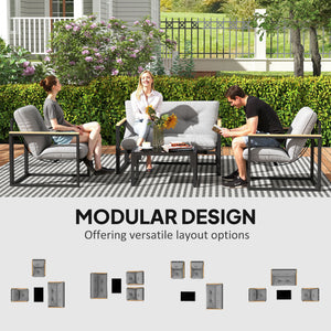 4 Piece Patio Furniture Set, Outdoor Loveseat Sofa Set with Thick Cushions and Coffee Table, Patio Conversation Set for Porch, Balcony, Deck, Light Grey