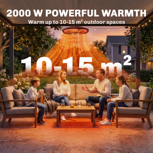 Hanging Electric Patio Heater with LED Light, 1000/2000 W IP65 Waterproof Ceiling Mounted Outdoor Infrared Heater with Touch/Remote Control, 24-Hour Timer, Black