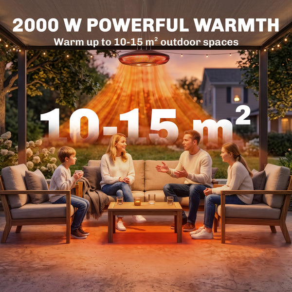 Hanging Electric Patio Heater with LED Light, 1000/2000 W IP65 Waterproof Ceiling Mounted Outdoor Infrared Heater with Touch/Remote Control, 24-Hour Timer, Black