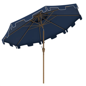 Outsunny 9' Patio Umbrella with Push Button Tilt and Crank, Double Top Ruffled Outdoor Market Table Umbrella with 8 Ribs, for Garden, Deck, Pool, Dark Blue