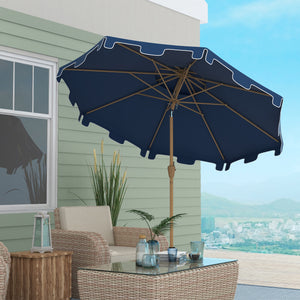 Outsunny 9' Patio Umbrella with Push Button Tilt and Crank, Double Top Ruffled Outdoor Market Table Umbrella with 8 Ribs, for Garden, Deck, Pool, Dark Blue