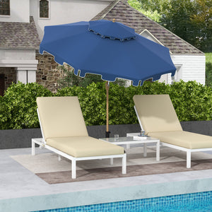 Outsunny 9' Patio Umbrella with Push Button Tilt and Crank, Double Top Ruffled Outdoor Market Table Umbrella with 8 Ribs, for Garden, Deck, Pool, Dark Blue