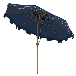 Outsunny 9' Patio Umbrella with Push Button Tilt and Crank, Double Top Ruffled Outdoor Market Table Umbrella with 8 Ribs, for Garden, Deck, Pool, Dark Blue