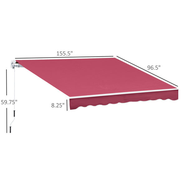 Outsunny 13' x 8' Retractable Awning, Patio Awnings, Sunshade Shelter w/ Manual Crank Handle, UV & Water-Resistant Fabric and Aluminum Frame for Deck, Balcony, Yard, Wine Red