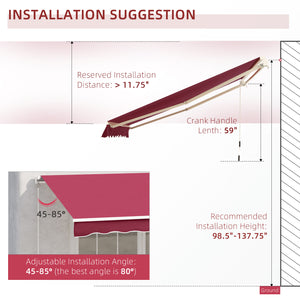 Outsunny 13' x 8' Retractable Awning, Patio Awnings, Sunshade Shelter w/ Manual Crank Handle, UV & Water-Resistant Fabric and Aluminum Frame for Deck, Balcony, Yard, Wine Red