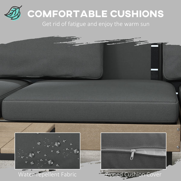 3 Pieces Garden Furniture Set, L Shaped 4 Seater Corner Sofa Set with Table and Cushions, HDPE, Outdoor Patio Sofa Set for Patio, Grey