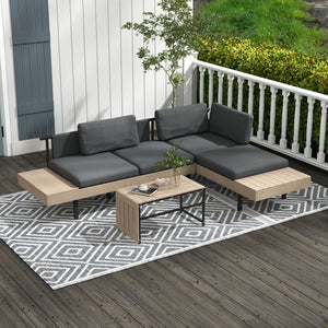 3 Pieces Garden Furniture Set, L Shaped 4 Seater Corner Sofa Set with Table and Cushions, HDPE, Outdoor Patio Sofa Set for Patio, Grey