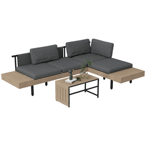 3 Pieces Garden Furniture Set, L Shaped 4 Seater Corner Sofa Set with Table and Cushions, HDPE, Outdoor Patio Sofa Set for Patio, Grey