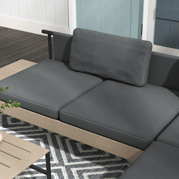 3 Pieces Garden Furniture Set, L Shaped 4 Seater Corner Sofa Set with Table and Cushions, HDPE, Outdoor Patio Sofa Set for Patio, Grey