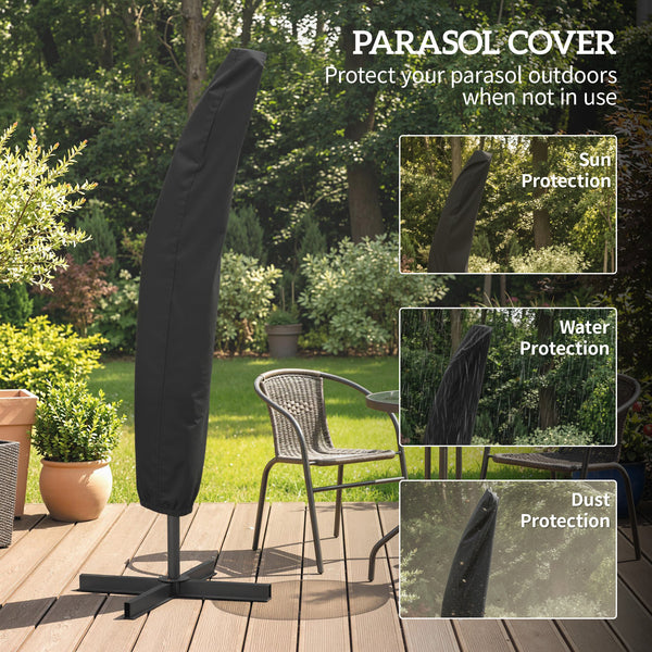 3 m Cantilever Parasol with Umbrella Weights, Cross Base, Offset Outdoor Umbrella with Protective Cover, Crank Handle, Hanging Sun Shade, Black