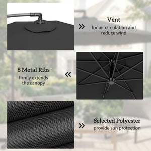3 m Cantilever Parasol with Umbrella Weights, Cross Base, Offset Outdoor Umbrella with Protective Cover, Crank Handle, Hanging Sun Shade, Black