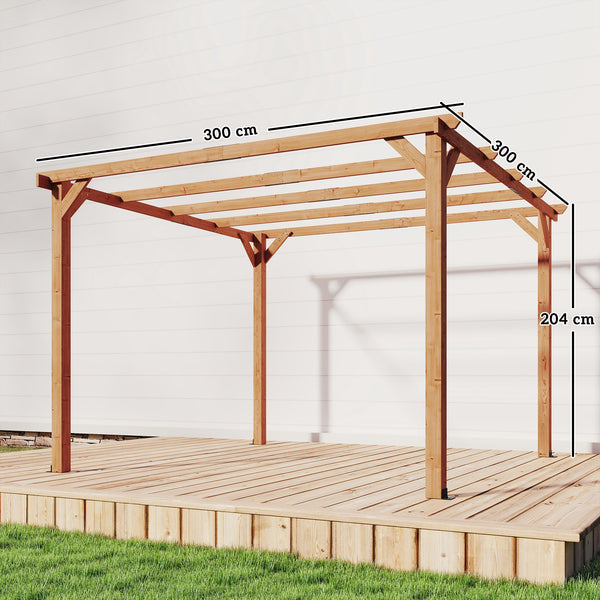 3 x 3 m Wooden Pergola Kit, Garden Pergola Gazebo Grape Trellis with Triangle Supports, 5 Crossing Beams for Climbing Vines, Flowers, Sun Shade Shelter for Grill, Patio, Maple Wood-effect