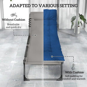 Folding Outdoor Lounge Chair Set of 2, 5-Position Reclining Patio Chaise Lounge Chairs, Tanning Chair with Cushion, Headrest, Side Pocket for Beach, Poolside, Brown/Blue