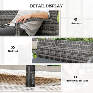 Wicker Outdoor Storage Bench, 33 Gallon PE Rattan Deck Box Seat, 2-Seater Patio Bench with Storage and Cushion for Garden Tools, Balcony, Backyard, Pool, Grey