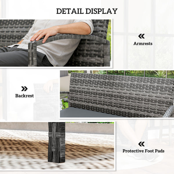 Wicker Outdoor Storage Bench, 33 Gallon PE Rattan Deck Box Seat, 2-Seater Patio Bench with Storage and Cushion for Garden Tools, Balcony, Backyard, Pool, Grey