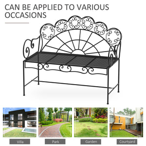 Garden Bench, 2 Seater Outdoor Patio Bench, Metal Garden Loveseat with Slatted Seat, 200 KG Capacity for Park Balcony Porch, 107 x 55.5 x 92 cm, Black