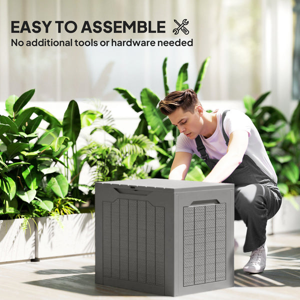 93L Plastic Garden Storage Box, Outdoor Storage Box with Handles, Waterproof Outdoor Storage Container for Garden Tools and Accessories, Khaki