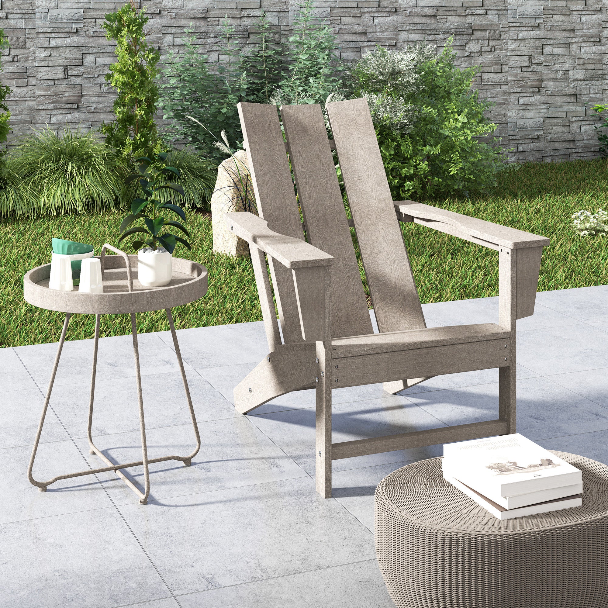 Outsunny HDPE Plastic Adirondack Chair with High Back & Wide