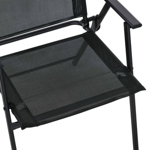8 Piece Patio Dining Set for 6 with Umbrella, Outdoor Table and Chairs with 6 Folding Chairs with Mesh Seat and Rectangle Dining Table with Umbrella Hole, Black