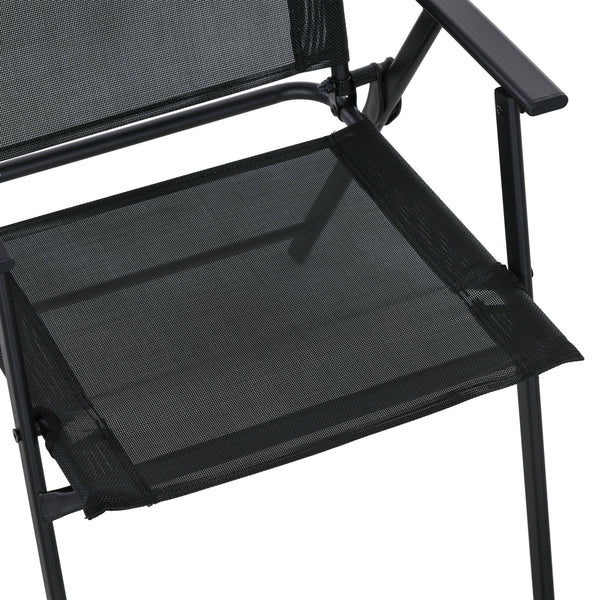 8 Piece Patio Dining Set for 6 with Umbrella, Outdoor Table and Chairs with 6 Folding Chairs with Mesh Seat and Rectangle Dining Table with Umbrella Hole, Black