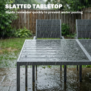 7 Pieces Outdoor Dining Set, Patio Table and Chairs for 6, Garden Dining Furniture Set with Slatted Tabletop and Metal Frame for Balcony, Patio, Backyard, Black