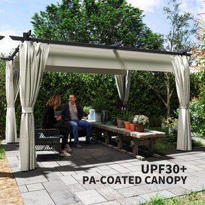 10' x 13' Retractable Pergola Canopy with Curtains, Outdoor Gazebo UPF30+ Sun Shade Shelter for Grill, Garden, Patio, Backyard, Deck, Cream White