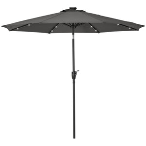 8.8 ft Patio Umbrella, Solar Powered Outdoor Market Table Umbrella with Adjustable LED Lights, Tilt and Crank for Garden, Backyard, Deck, Dark Grey