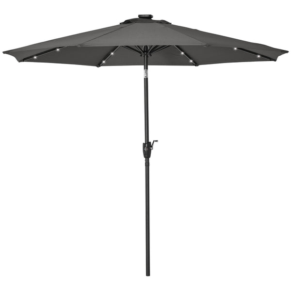8.8 ft Patio Umbrella, Solar Powered Outdoor Market Table Umbrella with Adjustable LED Lights, Tilt and Crank for Garden, Backyard, Deck, Dark Grey