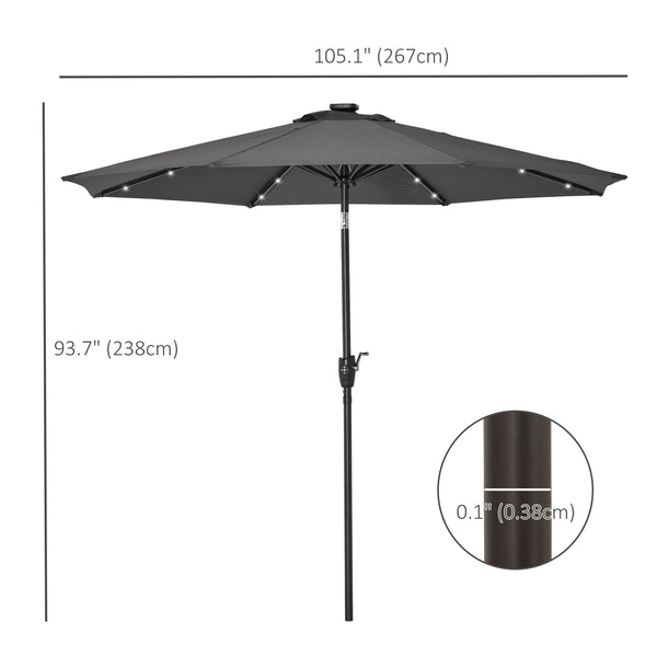 8.8 ft Patio Umbrella, Solar Powered Outdoor Market Table Umbrella with Adjustable LED Lights, Tilt and Crank for Garden, Backyard, Deck, Dark Grey