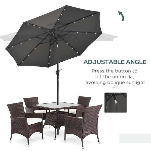 8.8 ft Patio Umbrella, Solar Powered Outdoor Market Table Umbrella with Adjustable LED Lights, Tilt and Crank for Garden, Backyard, Deck, Dark Grey